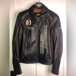 Women Harley Davidson Genuine Leather ￼lined Riding Jacket Large Zip Pit Pockets